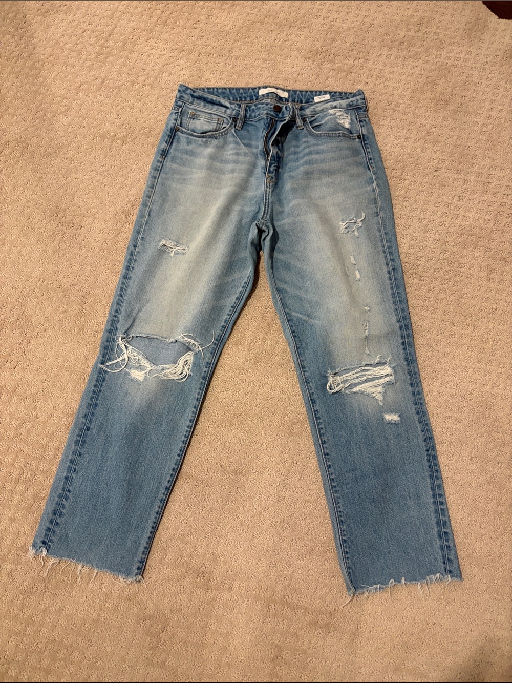 Light Blue Distressed Ankle Crop Jeans